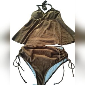 Brown Textured Tankini Set Sz 0XL